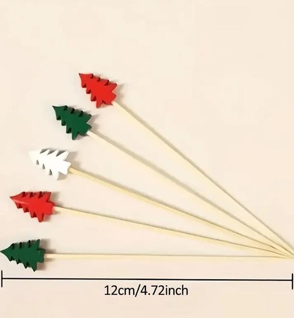 Шпажки новогодние деревянные Елки ассорти 25 шт. 12 см (10616) - фото 5