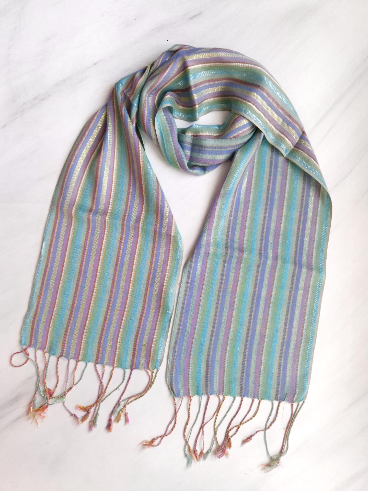 Шарф женский в полоски лето-весна-осень 180х22 см Разноцветный (15930)
