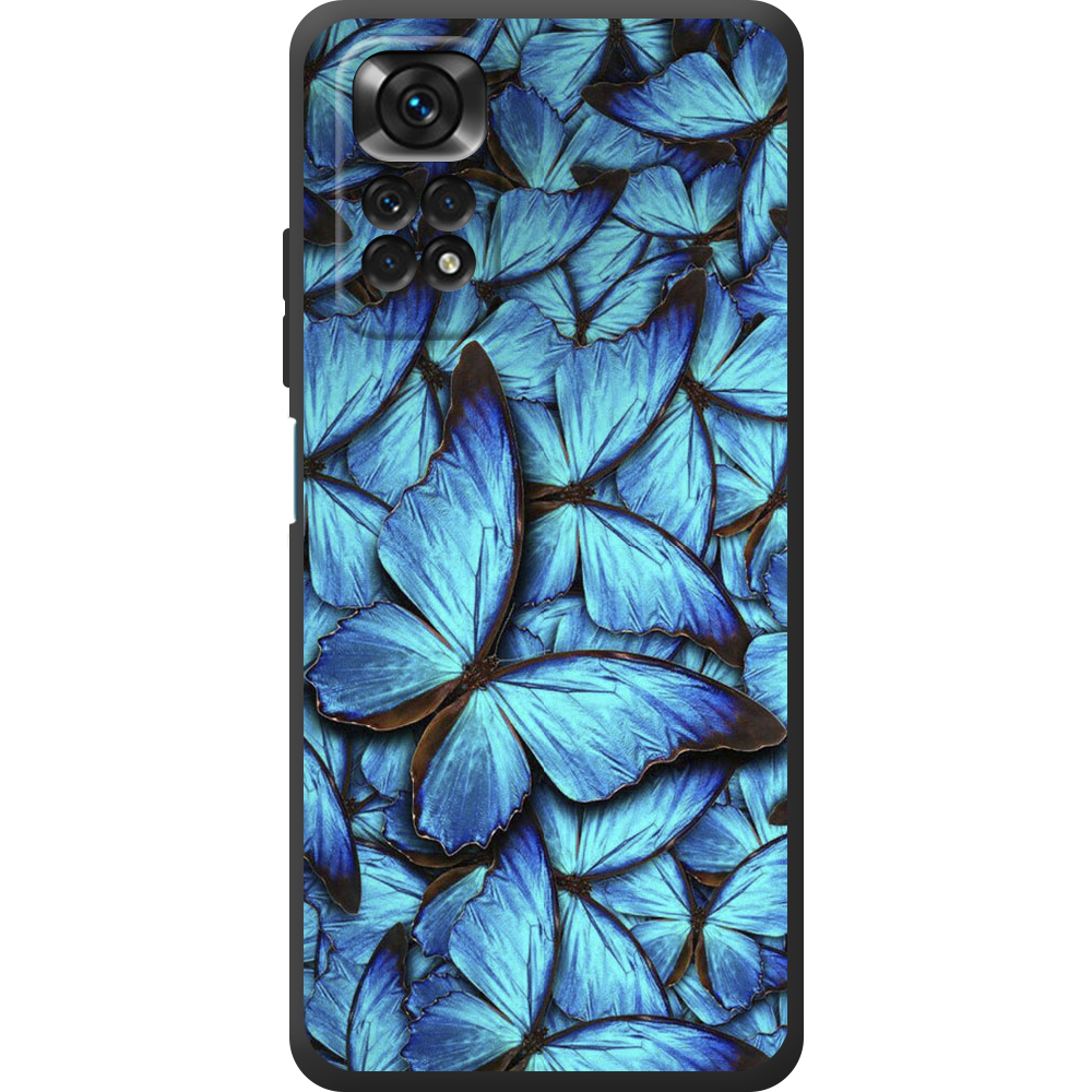 Чехол BoxFace Xiaomi Redmi Note 11 Global Version лазурные бабочки Черный силикон (44124-up1550-44084)