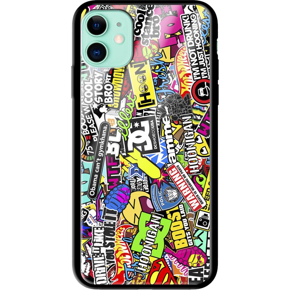 Чехол Boxface iPhone 12 mini Multicolored Inscriptions Черный силикон со стеклом (41084-up880-41165)