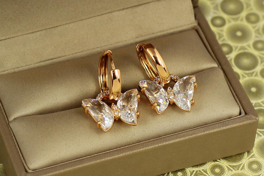 Серьги подвески Xuping Jewelry Хрустальная бабочка со съемными колечками 2,7 см Золотой (30853375)
