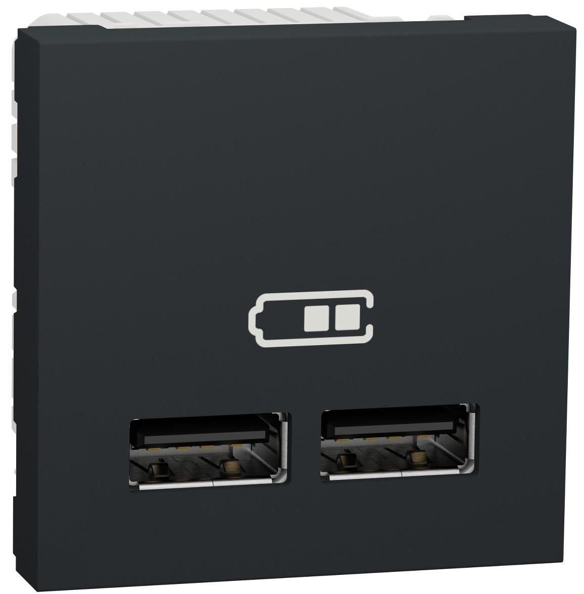 Розетка двойная Schneider Electric PC Unica USB 2,1А 2 модули Антрацит (NU341854)