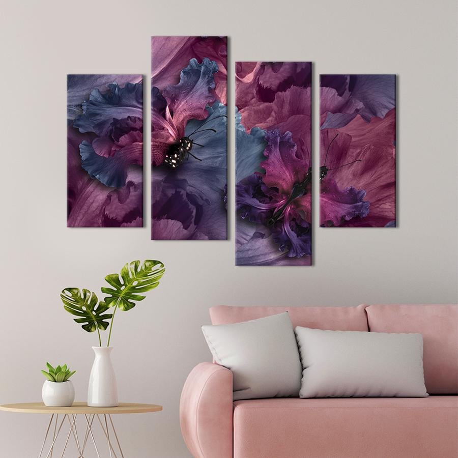 Картина на холсте Красивые волшебные бабочки на цветах 89x56 см (887-42)