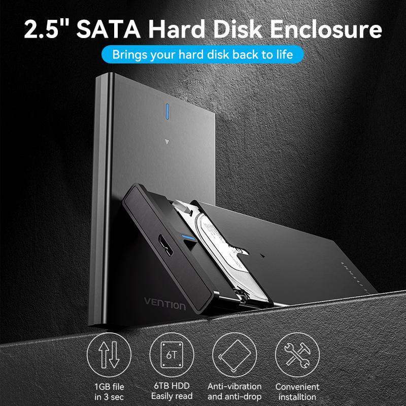 Корпус Vention для SSD/HDD 2,5"/5 Гбит/с USB 3.0 до SATA III с кабелем USB-Micro-USB Type-B Micro-B Черный (KPAB0) - фото 2