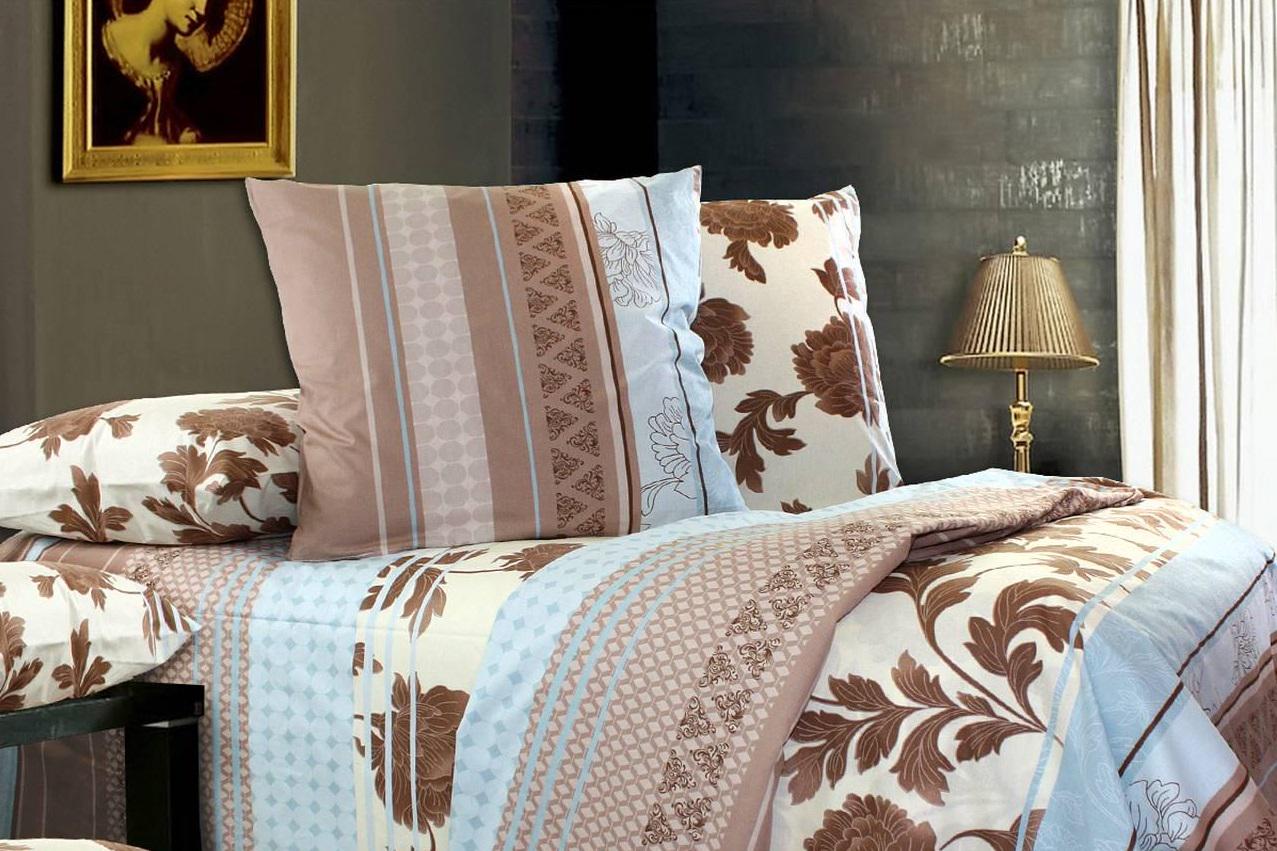 Комплект постельного белья евро Еней-плюс Т0255 Бежевый/Коричневый/Голубой