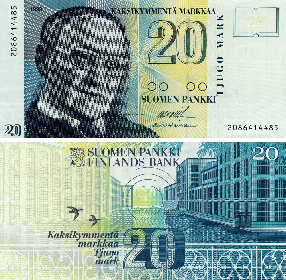 Колекційна банкнота Фінляндія 20 марок 1993 UNC P12311 (Б19169)