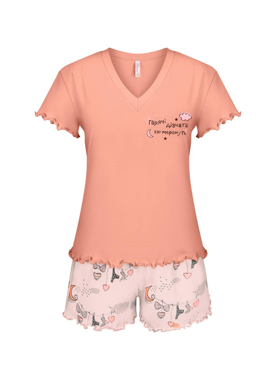 Пижама женская Roksana футболка/шорты XXL Персиковый/Розовый (1841/16974)