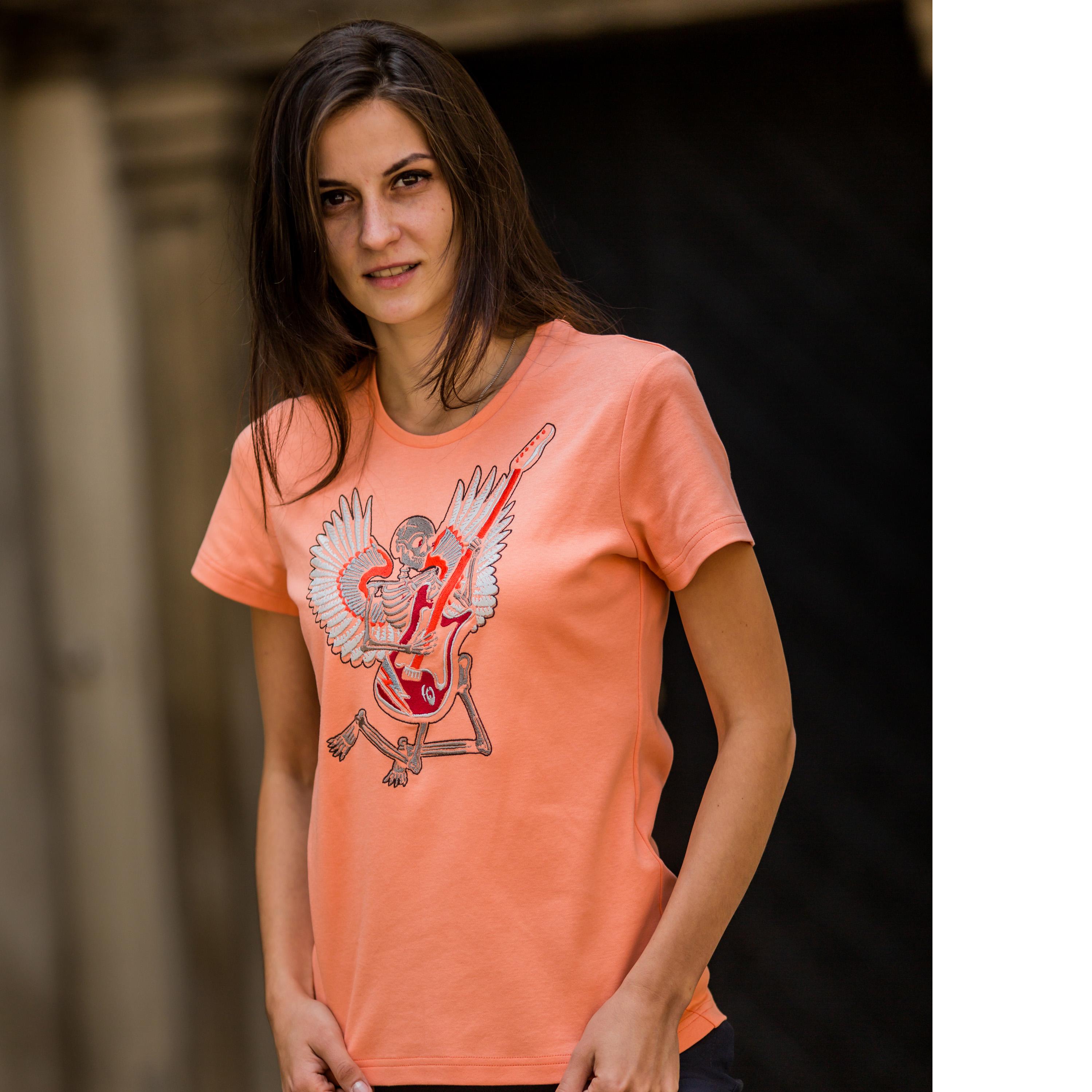 Футболка з вишивкою BATIAR Скелет з гітарою XS Персиковий - фото 2