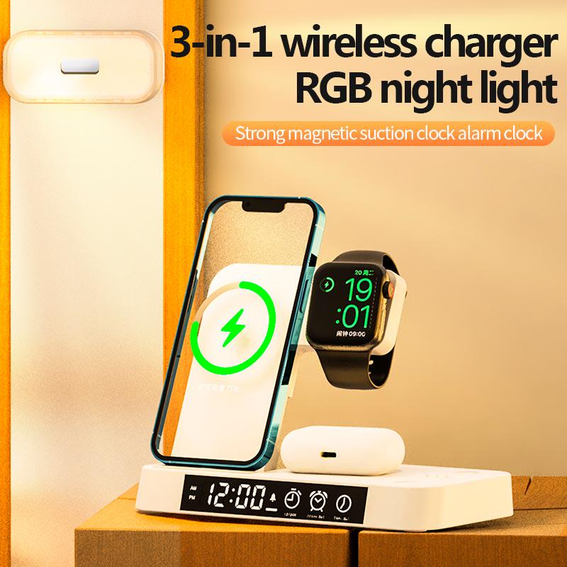 Зарядний пристрій бездротовий Qi XYJ A37 RGB 4в1 для Watch/Airpods/Phone Білий (600709) - фото 6