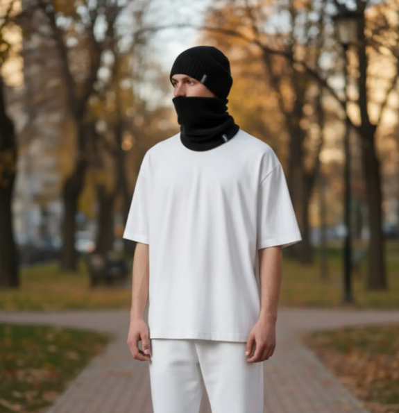 Комплект мужская шапка с отворотом и снудом на флисовой подкладке Черный (29548327) - фото 5