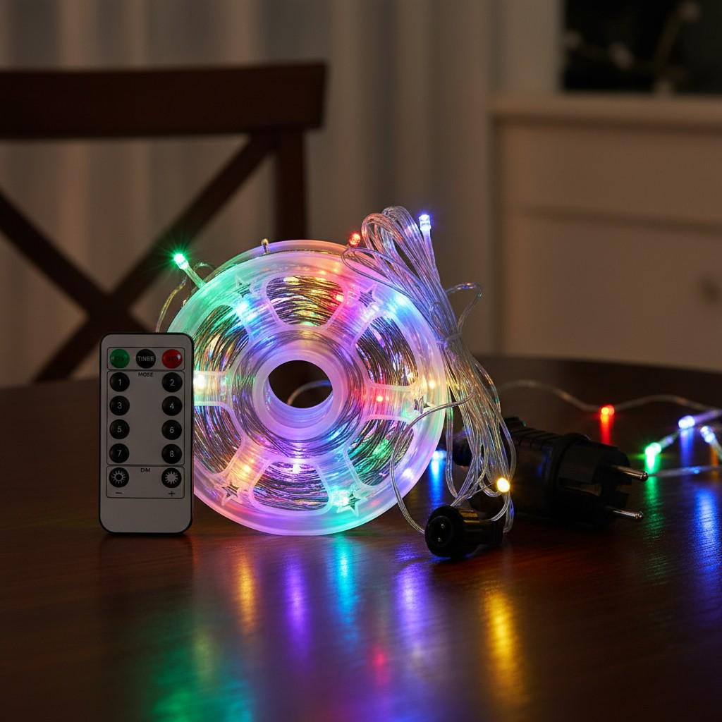 Гирлянда-нить Роса сетевая с пультом на медном проводе 200 м 2000LED Белый/Разноцветный (2000L200MWML)