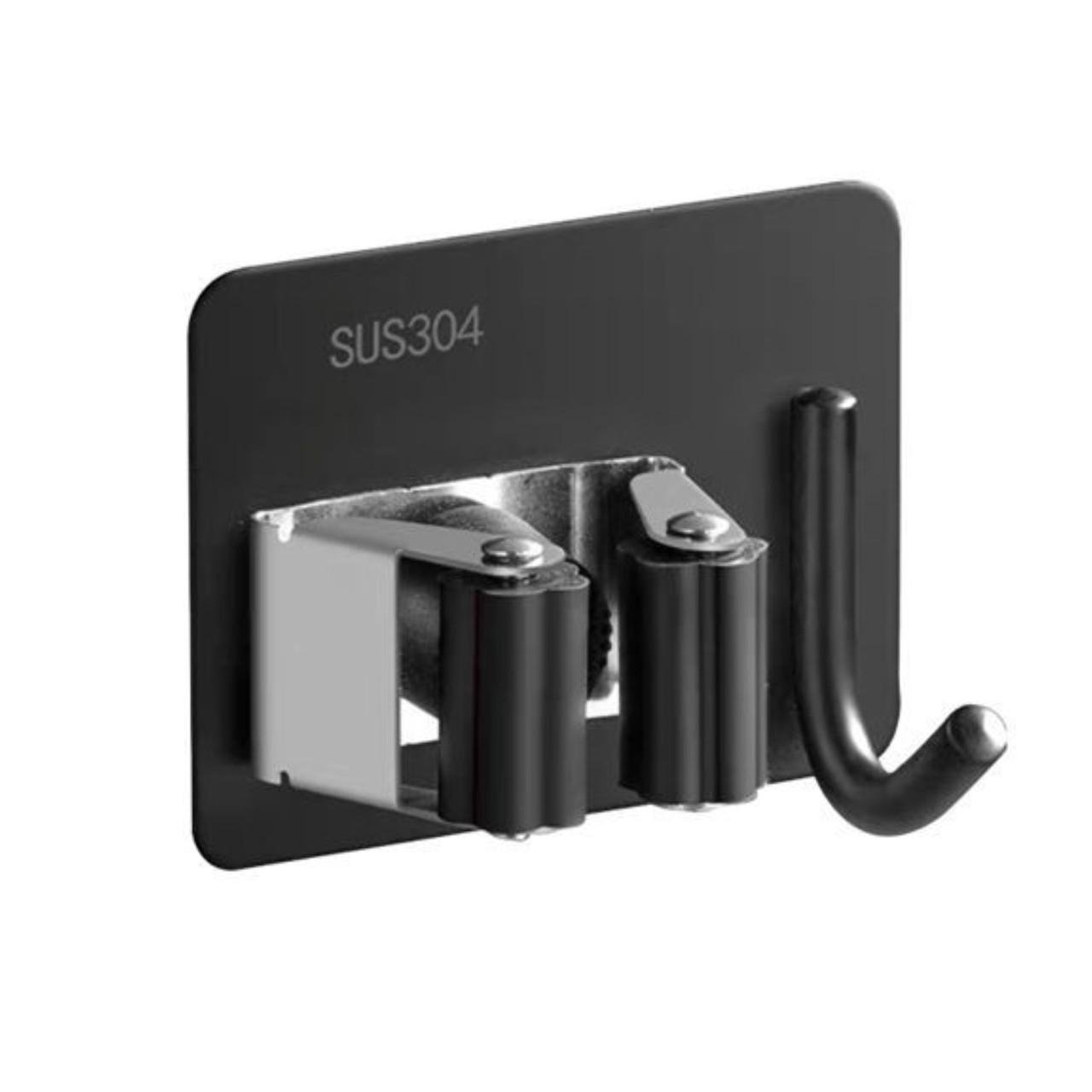 Настенный держатель для швабры с крючком SUS304 Black (137811)