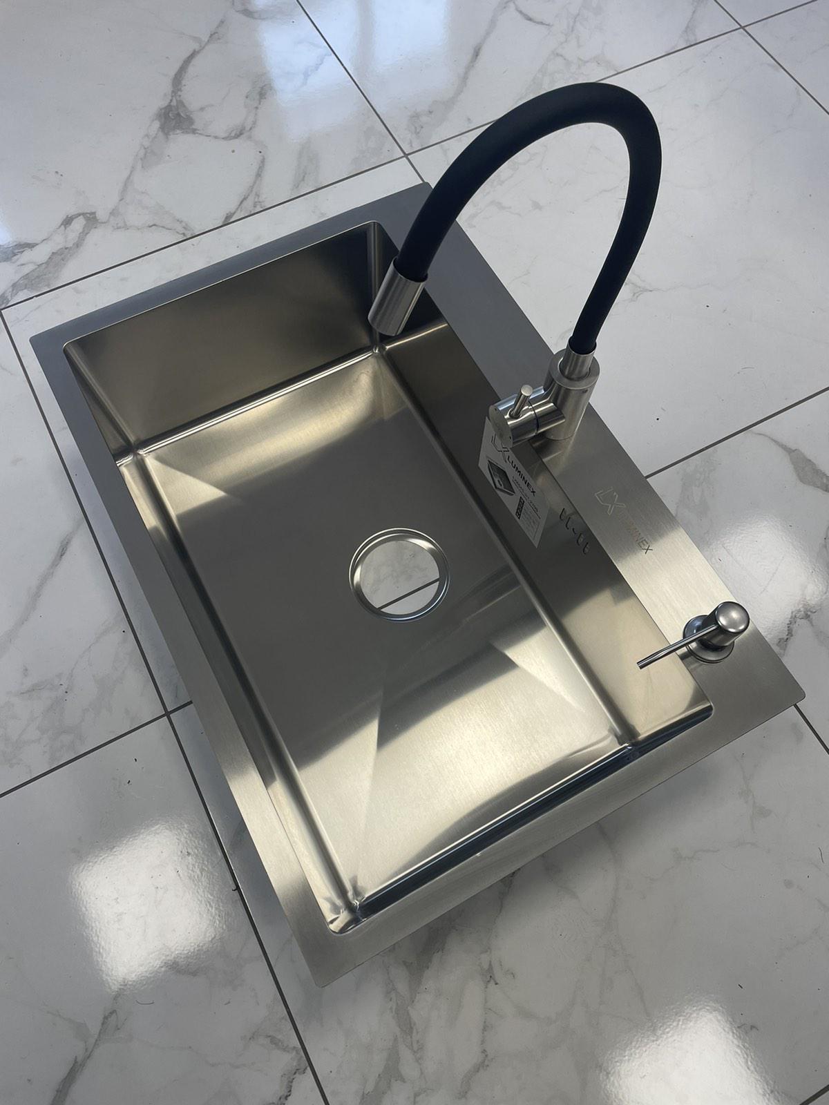 Мийка кухонна Luminex 6045 4в1 3,0/1,0 мм та змішувач для кухні гнучкий Чорний - фото 5