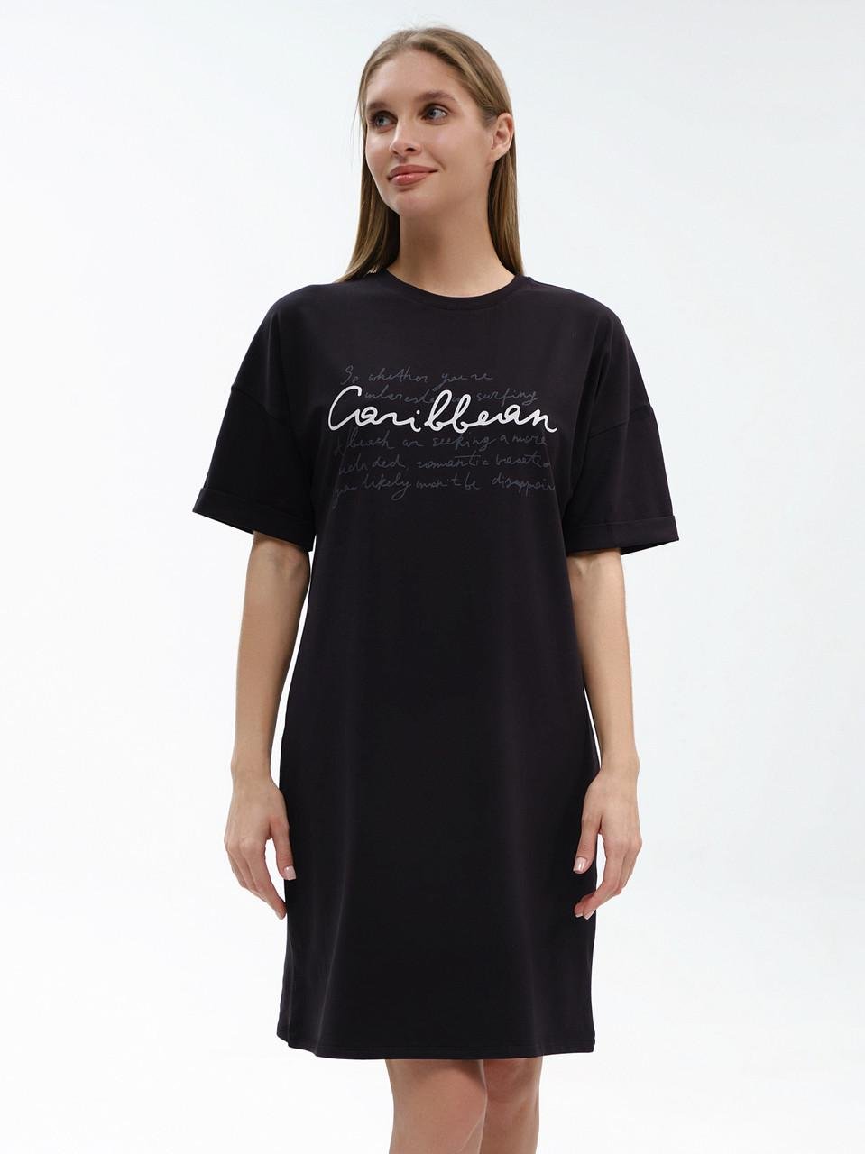 Ночная рубашка Roksana свободного кроя с коротким рукавом хлопковая S Черный (1403/16151) Ночная рубашка Roksana свободного кроя с коротким рукавом хлопковая S Черный (1403/16151)