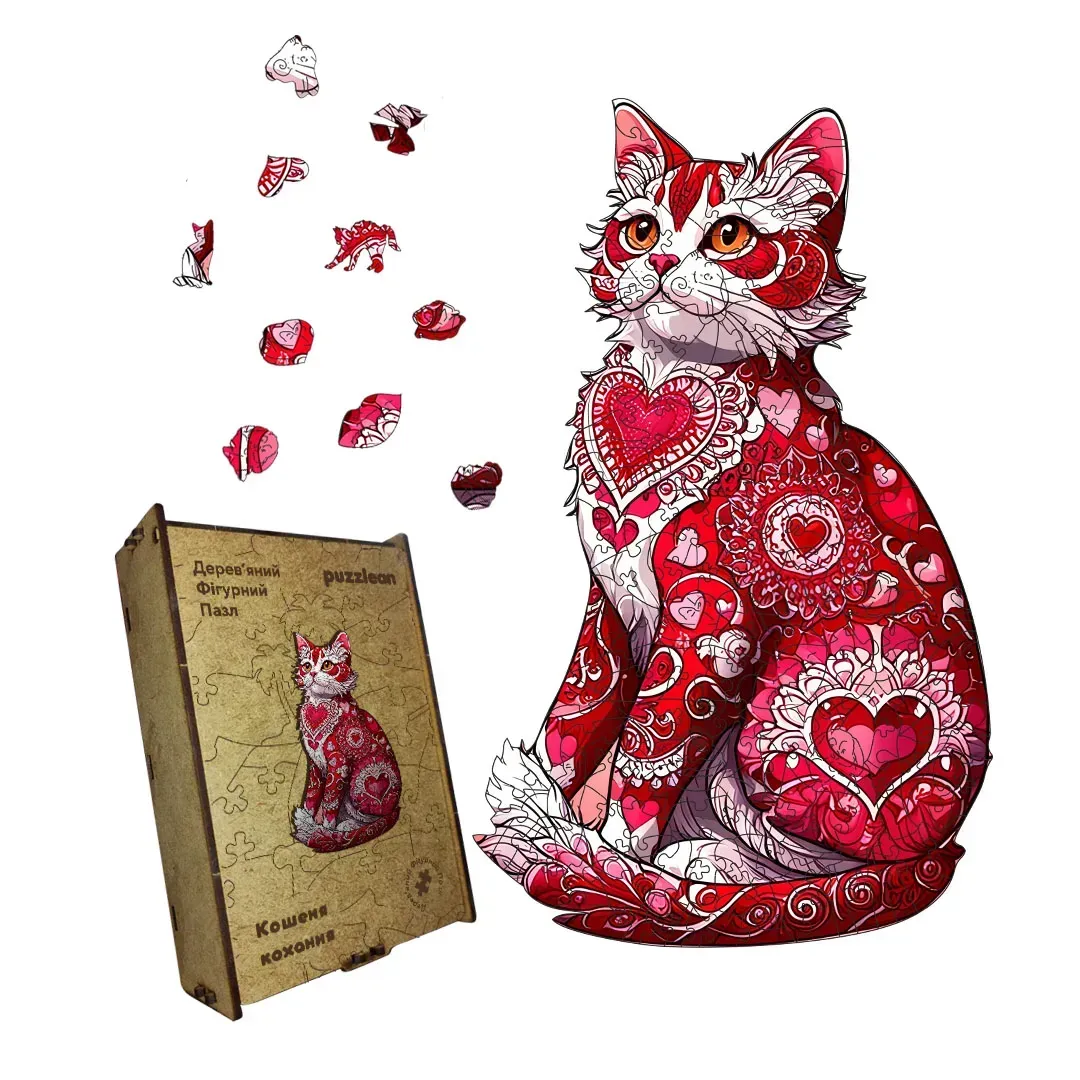 Пазл дерев'яний фігурний Кошеня Любові А1 картонна коробка 500+ елементів