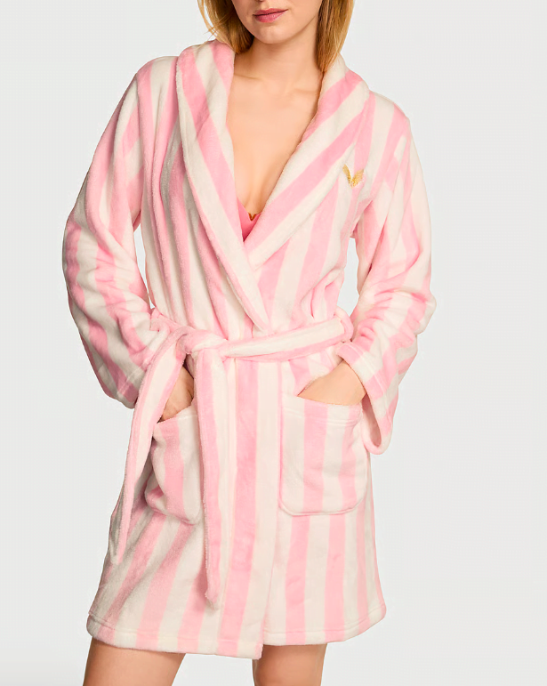 Халат Victoria's Secret Iconic Stripe Short Cozy Robe флісовий смужка крила XS/S (р7-987)