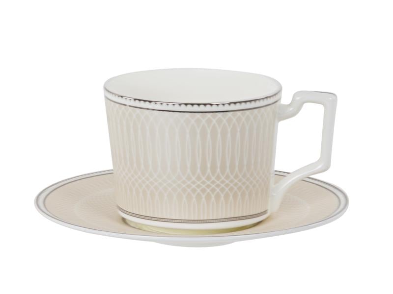 Чайний сервіз Lefard Infinity 440-117 на 6 персон з чайником та хромовою облямівкою Білий - фото 4