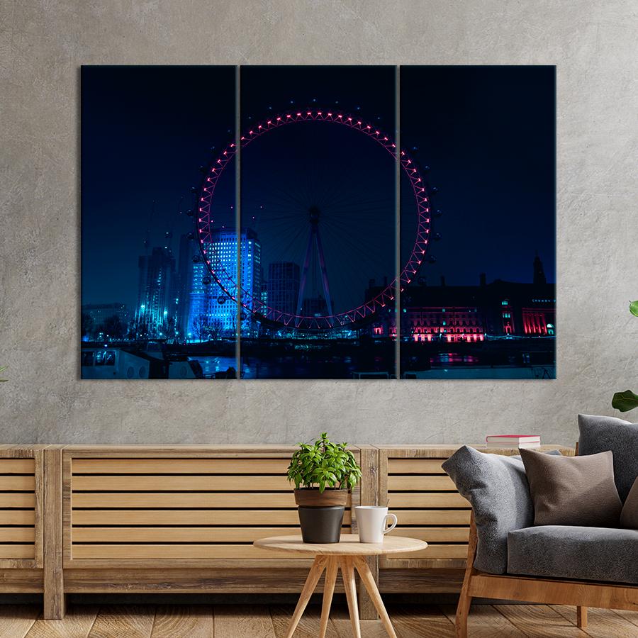 Картина город Колесо обозрения в ночном Лондоне 156x100 см (A696-3)