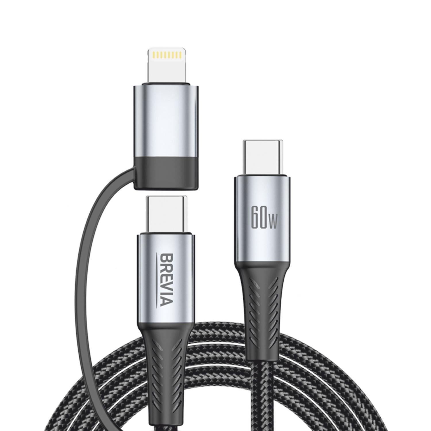 Кабель Brevia Type-C to Type-C/Lightning 60W box 1,2 м Черный (58120BCC/LC1)
