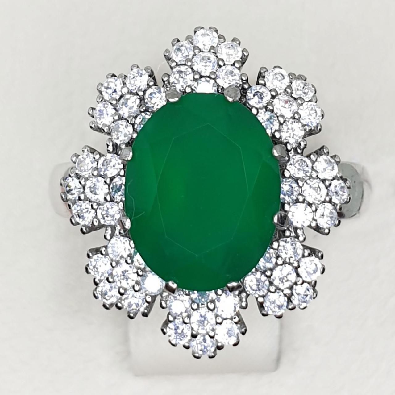 Кольцо серебряное Хризантема с зеленым агатом р. 17 3,01 г (1106802151) Кольцо серебряное Хризантема с зеленым агатом р. 17 3,01 г (1106802151)