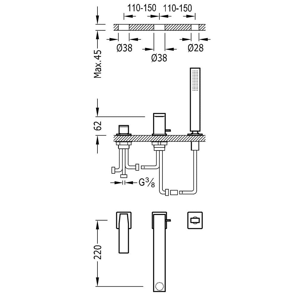 Змішувач на борт ванни Tres Slim Exclusive 20216101NM на три отвори Чорний (147792) - фото 2 Змішувач на борт ванни Tres Slim Exclusive 20216101NM на три отвори Чорний (147792) - фото 2