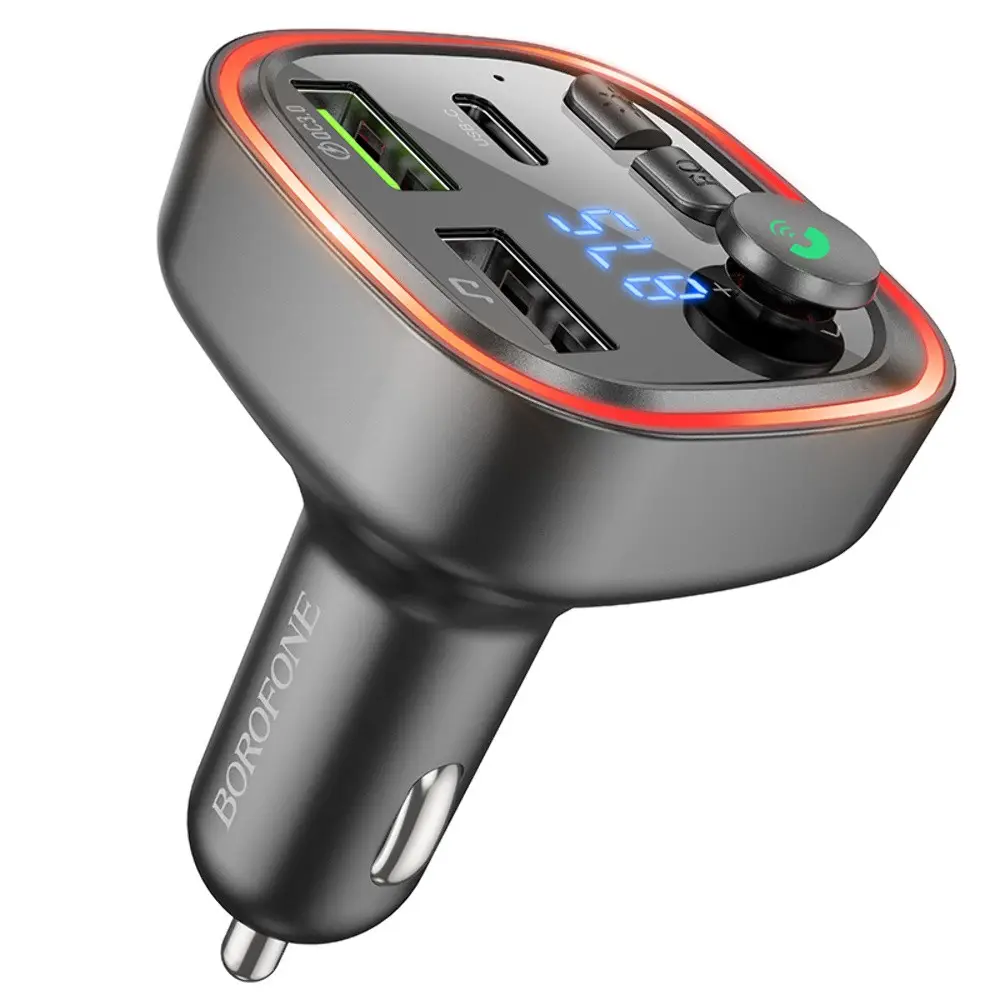 FM-трансмиттер с ОЗУ Borofone BC48 Broad QC3.0 car BT FM transmitter 18W Black (19386)
