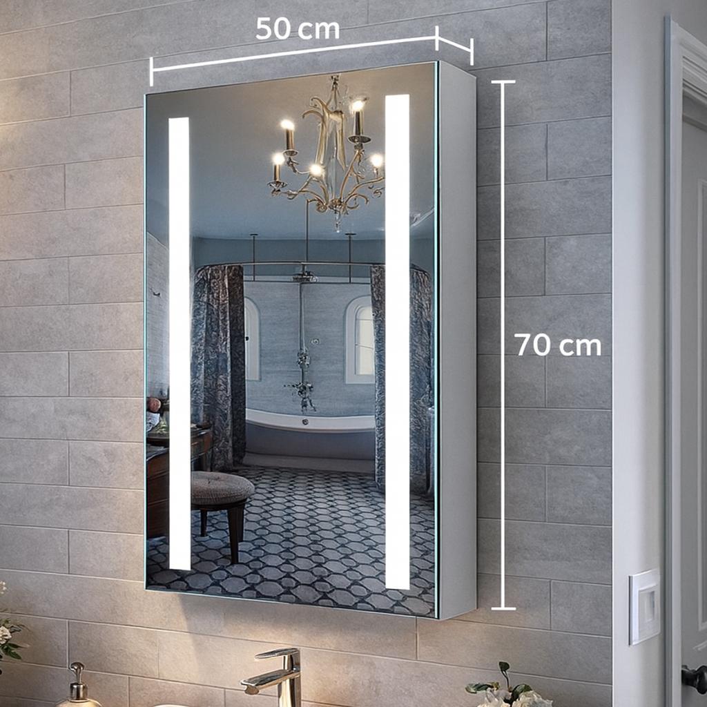 Навесной зеркальный шкаф в ванную G13 Эко с LED-подсветкой 70х50х15 см