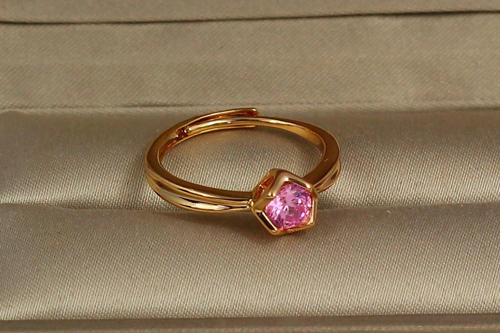 Кольцо Xuping Jewelry тонкое раздвижное с розовым фианитом р. 17 Золотистый (2399734987)