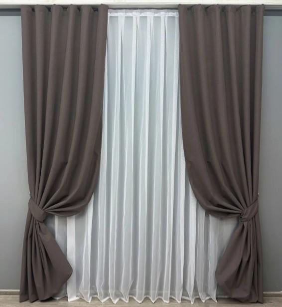 Шторы блекаут/лен 1,5х2,7 м 2 шт. Серо-коричневый (1722ш)