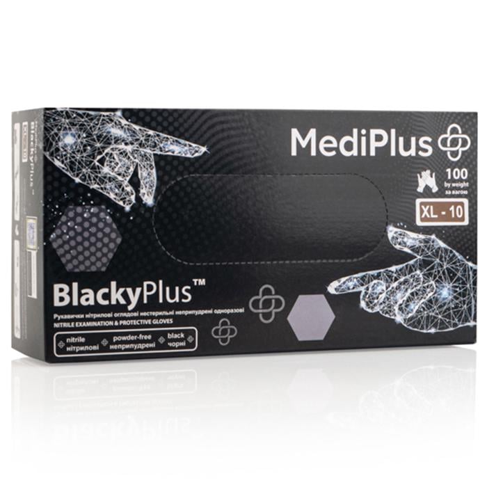 Перчатки нитриловые MEDIPLUS BlackyPlus неопудренные XL 100 шт. Black (19544554) - фото 1