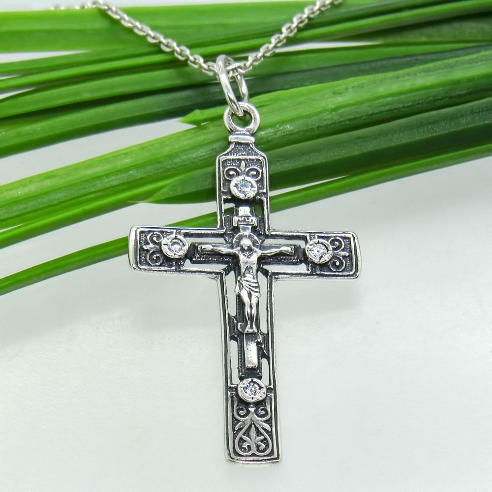 Срібний християнський підвіс з фіанітами Хрестик 16 (1137381231) - фото 4