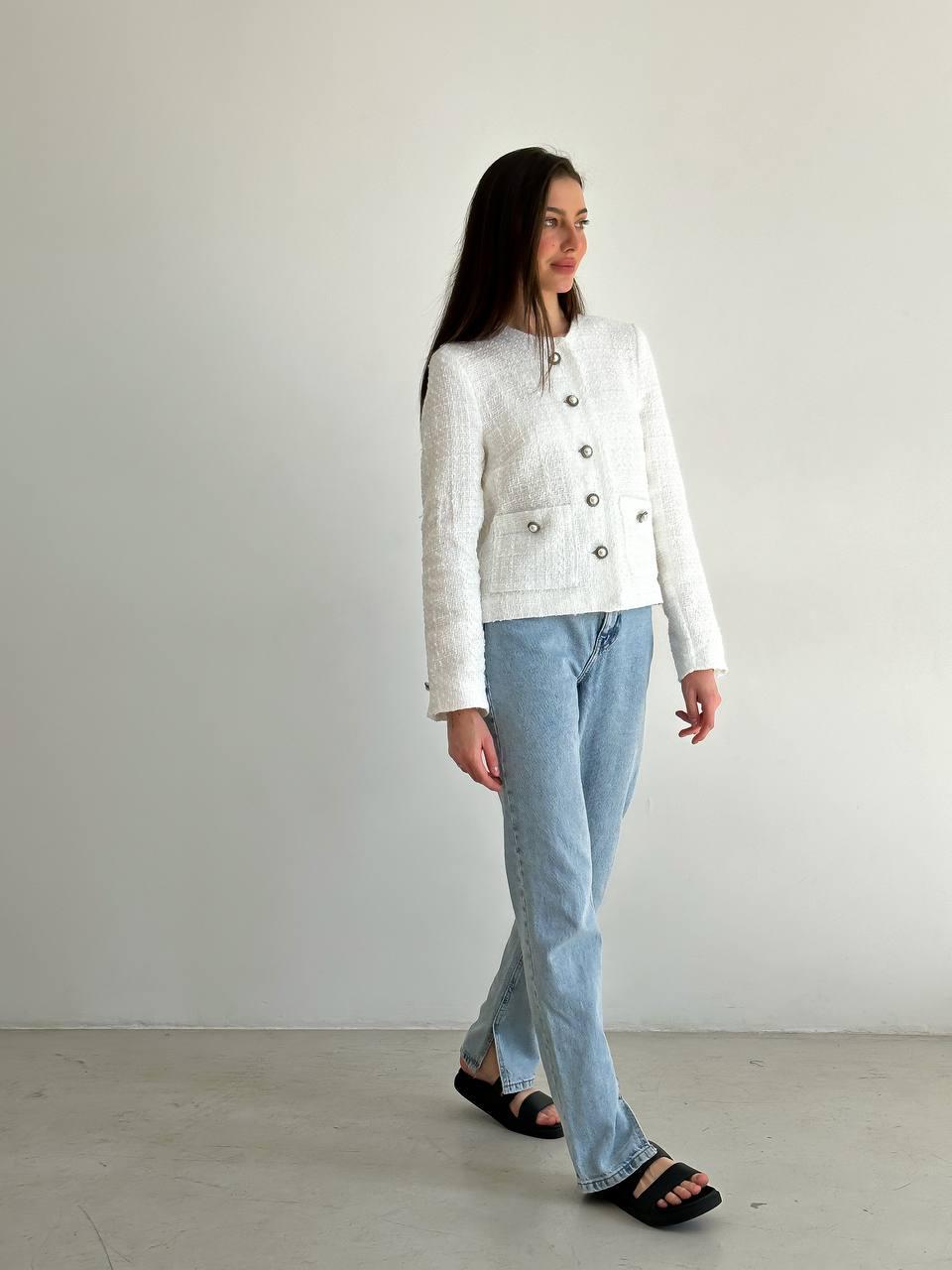 Женский пиджак короткий ZF Inspire 170 в мелкую клеточку M Белый (170-Б-M)