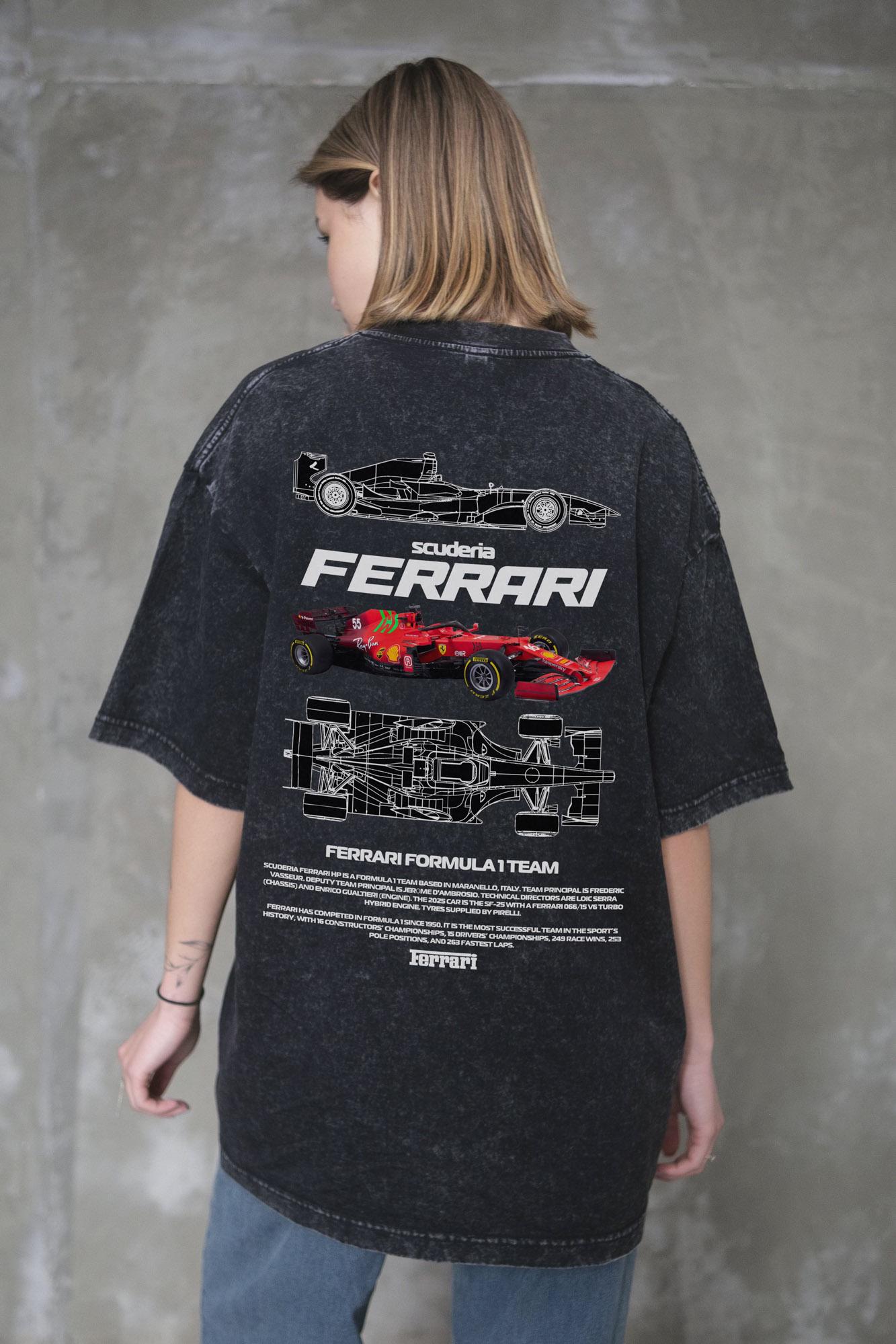 Футболка виварена Without Washed Оверсайз з принтом Ferrari S/M Black (S/M 8056142 8056143) - фото 5