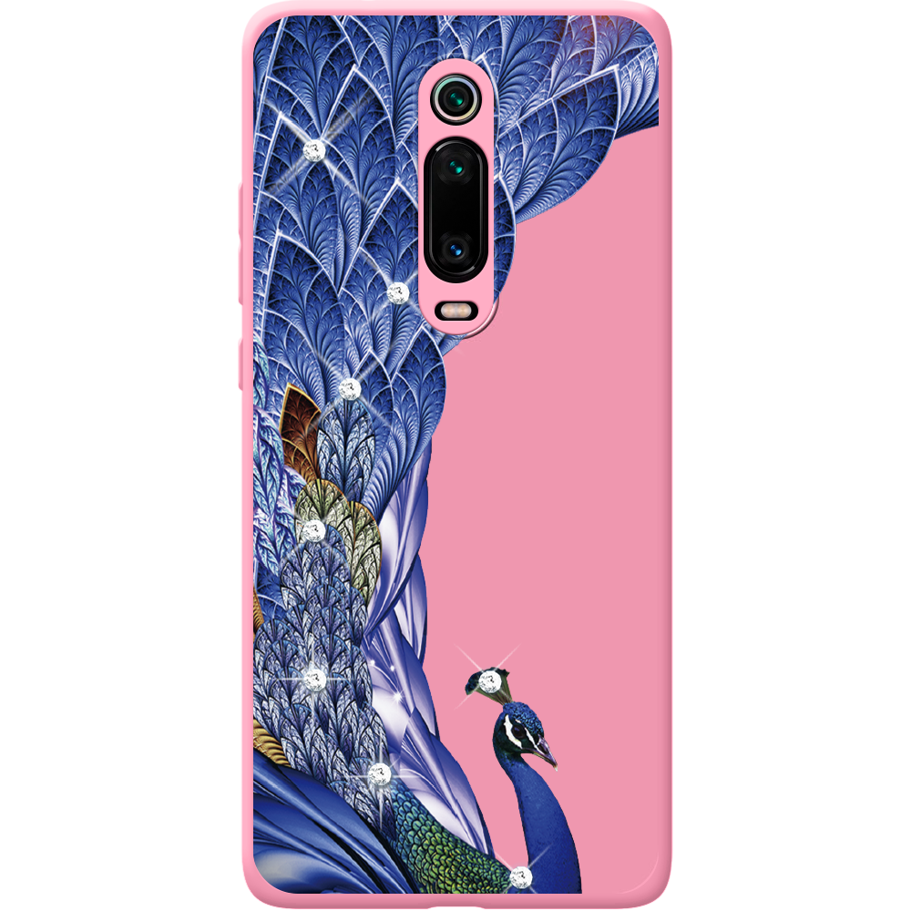Чохол BoxFace Xiaomi Mi 9T / Mi 9T Pro Павич зі стразами Рожевий силікон (37376-rs7-43049)