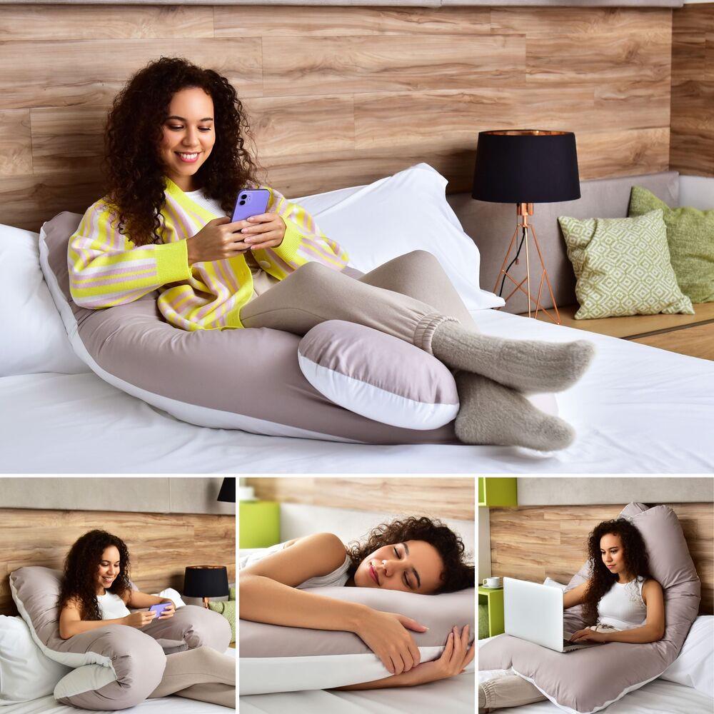 Подушка длинная IDEIA П-образная с наволочкой на молнии 140х75х20 см Серый/Белый (23295269) - фото 9