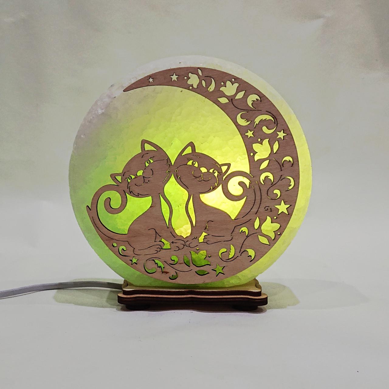 Соляной светильник Коты на Луне 2 (КБ-00002-g)