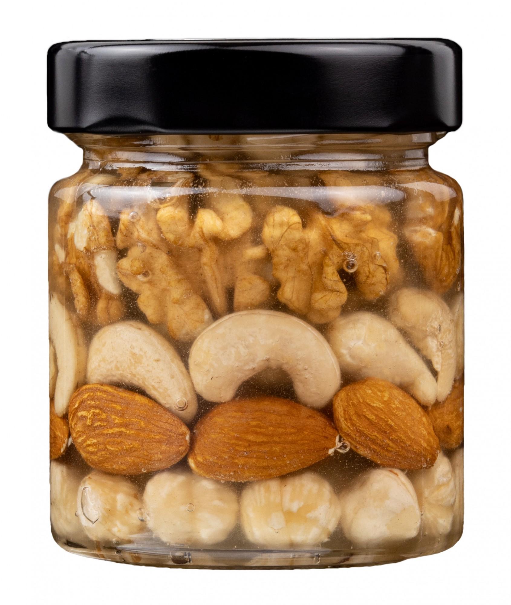 Мед акациевый Золотой Нектар с арахисом/грецким орехом/миндалем/фундуком и кешью в стекле 200 г