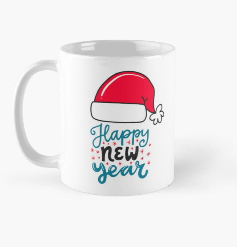 Чашка керамическая с принтом Happy New Year Шапка Санты 330 мл Белый
