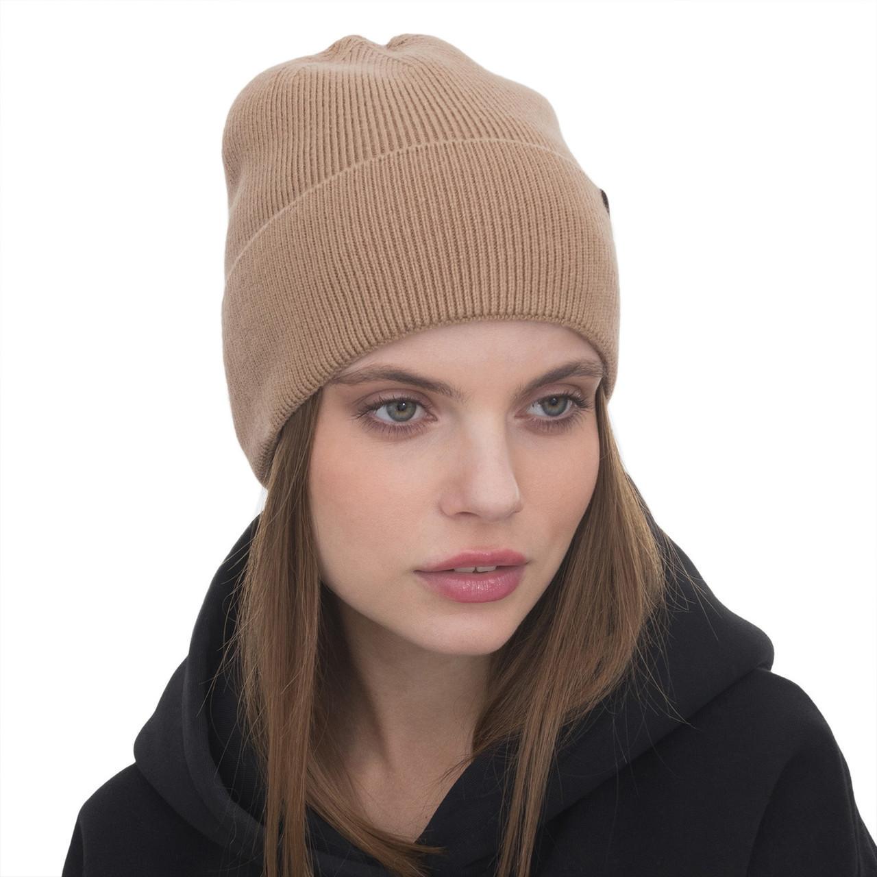 Шапка женская вискозная одинарная мелкой вязки с отворотом Malisa ИТАКА One size Коричневый (236369)