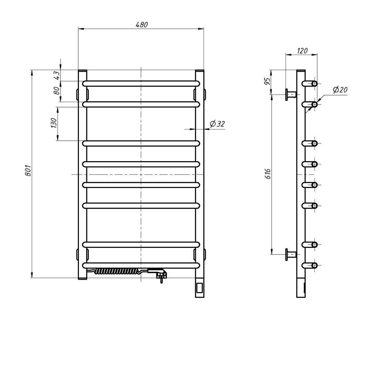 Рушникосушарка електрична NAVIN Блюз Sensor лівобічна з таймером 480х800 мм (S10-006133-4880) - фото 6