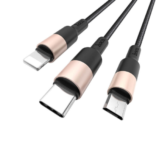 Кабель Hoco Combo Micro USB/Lightning/Type-C Xpress X26 1 м 2A Black/Gold - фото 2