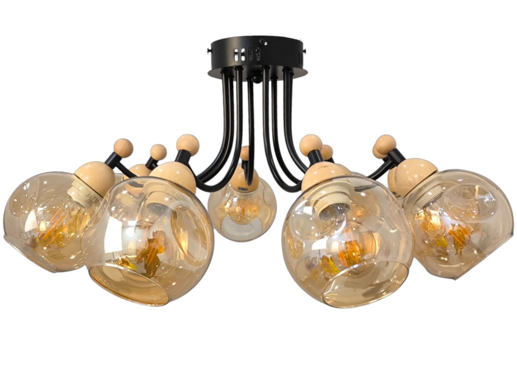 Люстра BR-272S/8 E27 BK+WOOD (27-198)