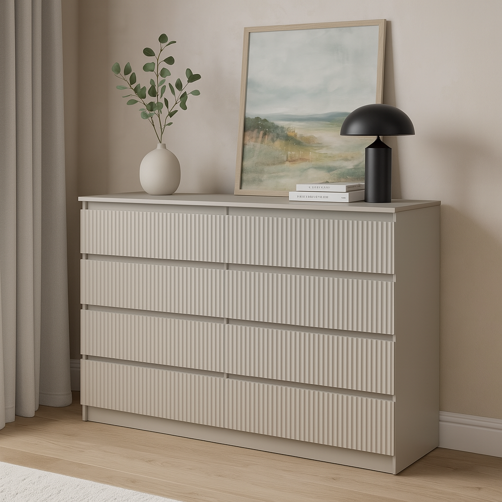 Комод К9 8Я SENAM 980х1600х430 мм корпус ДСП Кашемір фасад МДФ фарба NCS S 2002-Y50R Шовковий мат фрезерування Плаше Грос Комод К9 8Я SENAM 980х1600х430 мм корпус ДСП Кашемір фасад МДФ фарба NCS S 2002-Y50R Шовковий мат фрезерування Плаше Грос