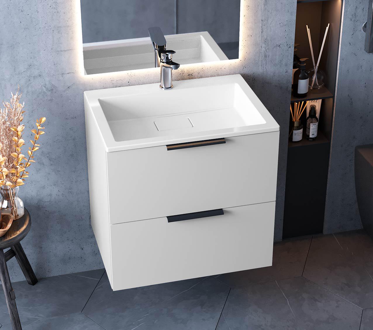 Тумба лакированная подвесная Luxor Tina 50 с умывальником Imperio Low 50 (39300)