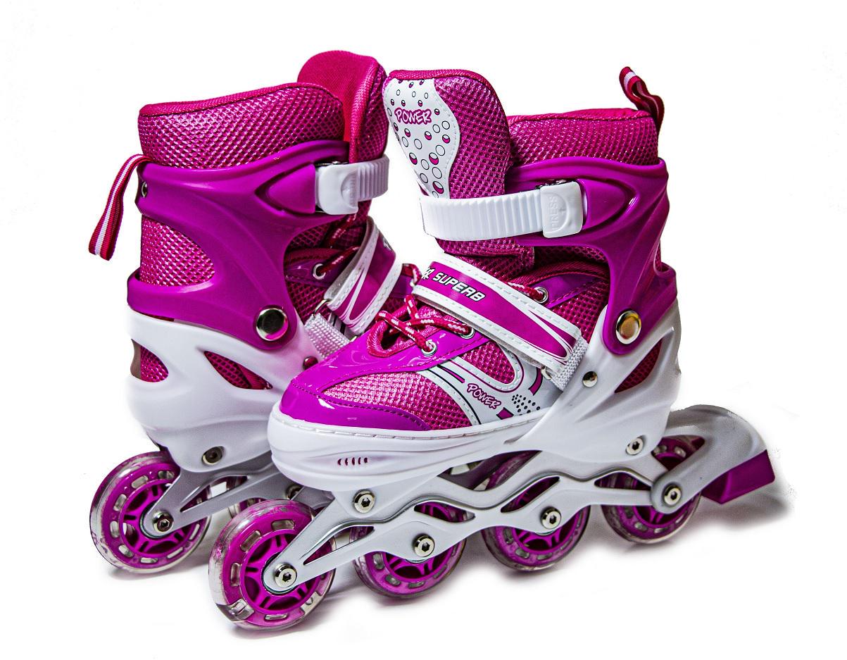 Коньки роликовые Superpower PU колеса со светом 24-26 см р. 38-42 Pink (1609460028-L)