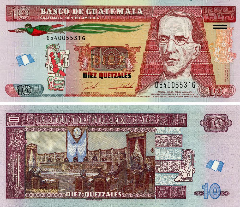 Коллекционная банкнота Гватемала 10 кетсалей 2022 UNC (P123A)