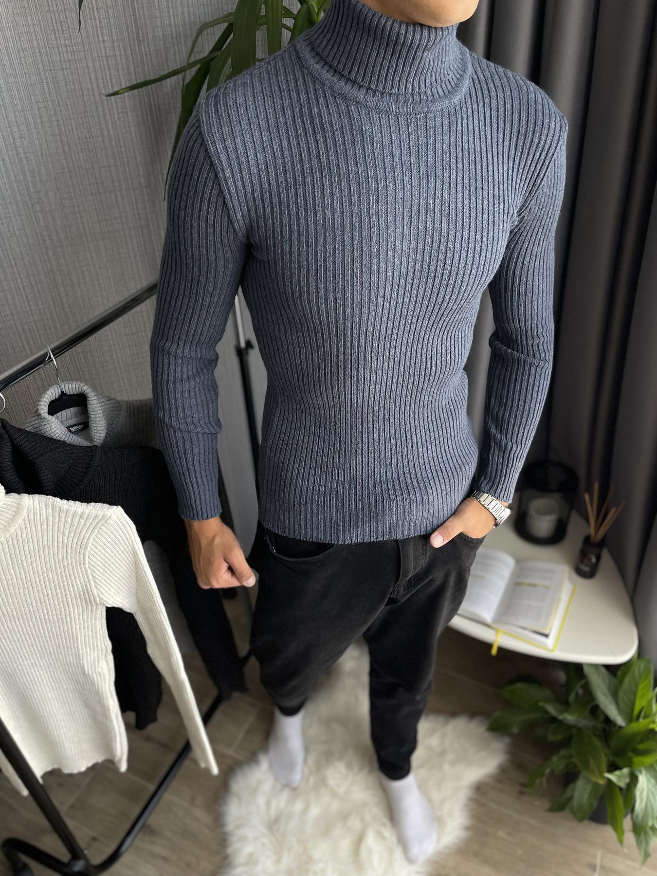 Гольф мужской в рубчик зимний с высоким горлом XL Синий (25537/2/3) - фото 3 Гольф мужской в рубчик зимний с высоким горлом XL Синий (25537/2/3) - фото 3