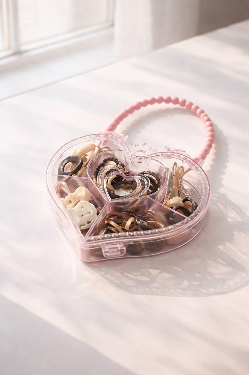 Набор аксессуаров для волос 4 в 1 резинки/миникрабики/заколки в боксе сердце Разноцветный (2905922782)