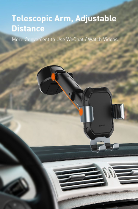 Держатель автомобильный Baseus Tank Gravity Car Mount Holder With Suction Base Tarnish Black Автодержатель для телефона Черный (SUYL-TK01) - фото 16