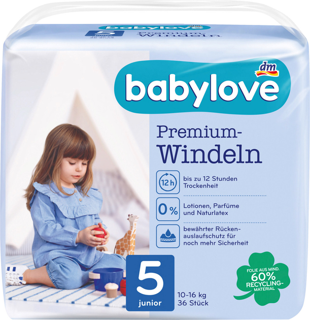 Підгузки дитячі Babylove Premium 5 Junior 10-16 кг 36 шт. (1795509998)